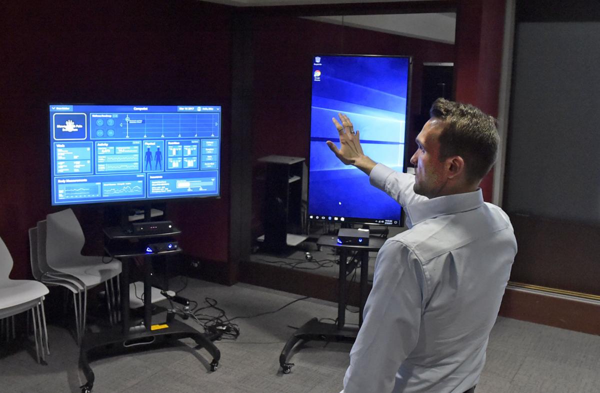 Mike Monteiro testing an early version of our AI-enhanced Biofeedback capture displays.