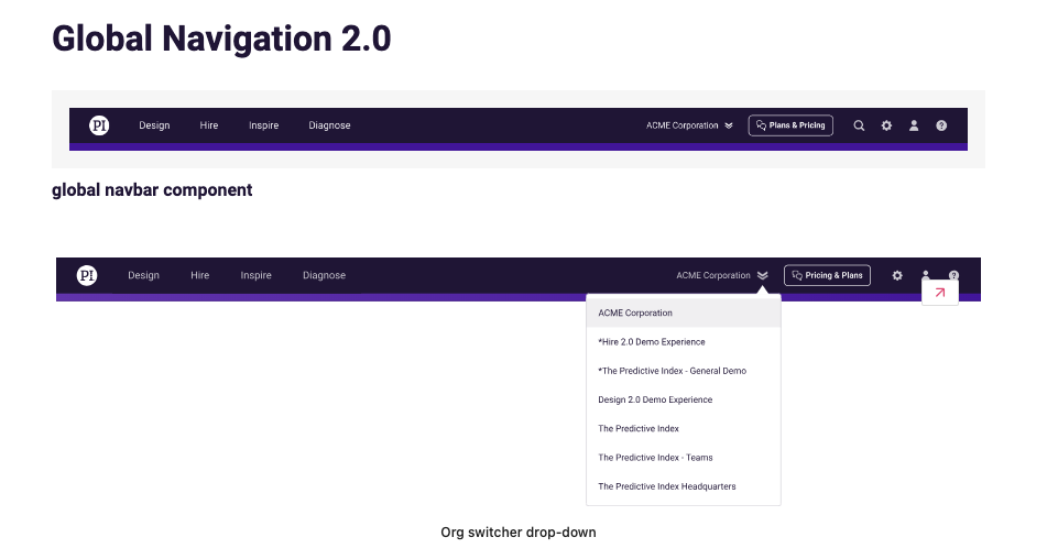 View of our Global Navigation from our design system.